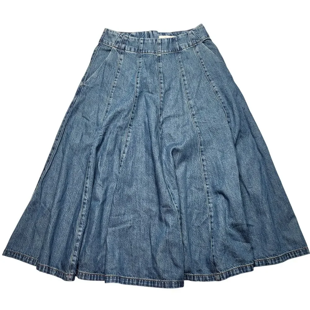Madewell Flared Airy Denim Midi Jean Circle Skirt Medium Mosby Wash Western 27 - Picture 3 of 9
